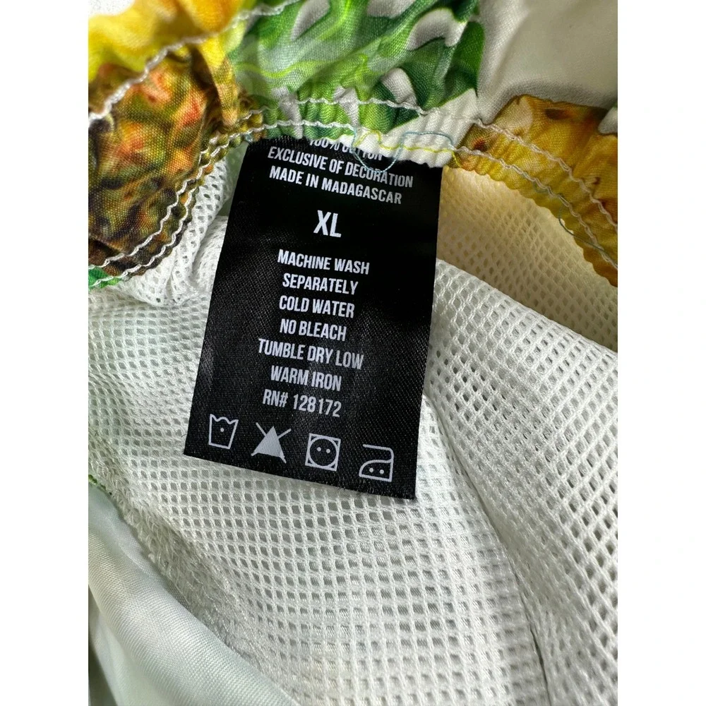 Ring of Fire Mens XL Pineapple Tropical Print Swim Trunks White Green Yellow